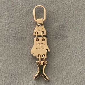 Upcycled Gold Tone Fish and  Logo Charm Key Ring